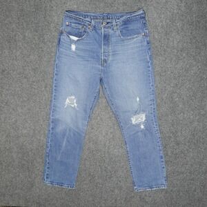 Levis 501 Jeans Womens 30x26 Blue Distressed Button Fly Straight Leg Denim Pants